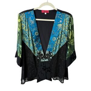 Carina Kimono Cardigan Women L Black Blue Green Silk Mesh Lace Whimsygoth Artsy